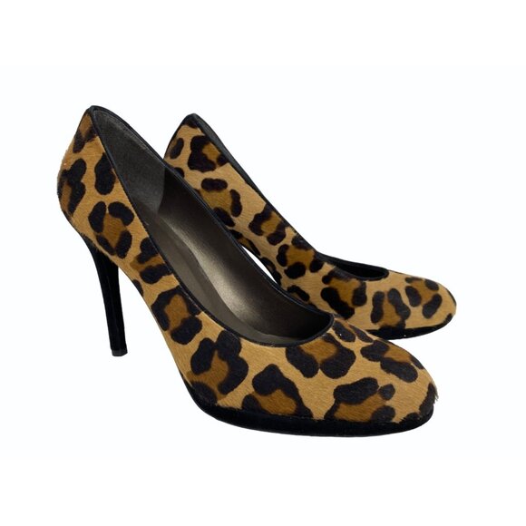 Stuart Weitzman Size 10 Leopard Print Calf Hair Platform Closed Toe 4.5" Heel - Picture 2 of 11